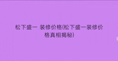 “松下盛一 装修价格(松下盛一装修价格真相揭秘)